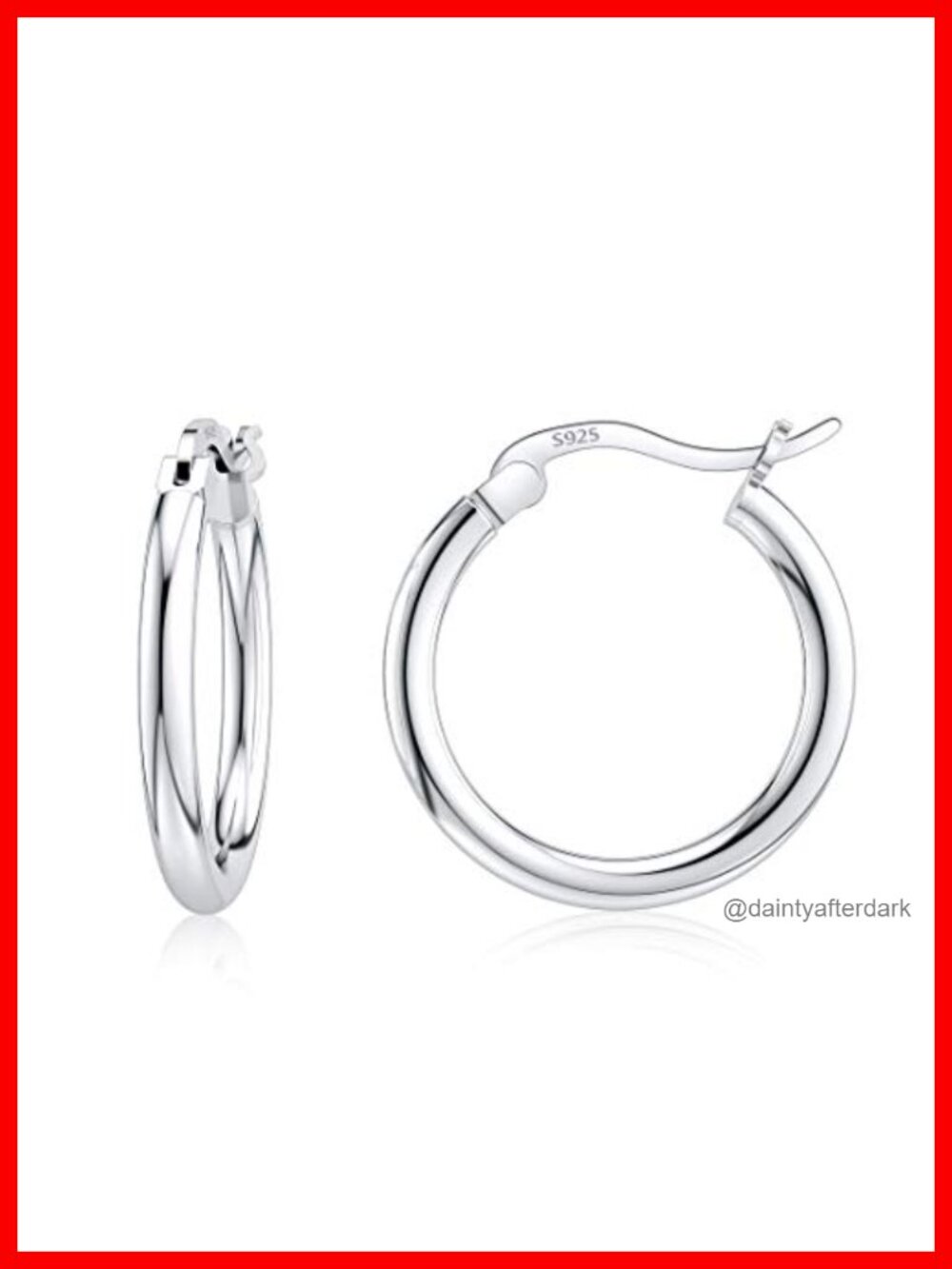 18K White Gold Plated Sterling Silver Hoop Earrings Lightweight Hypoallergenic